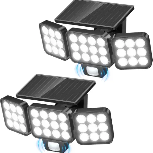 Luces Solares LED Exteriores 3500LM con Sensor de Movimiento PIR, 3 Cabezales Ajustables, Impermeables IP para Patio, Jardín, Garaje y Seguridad del Hogar (Pack de 2)'s photo #1