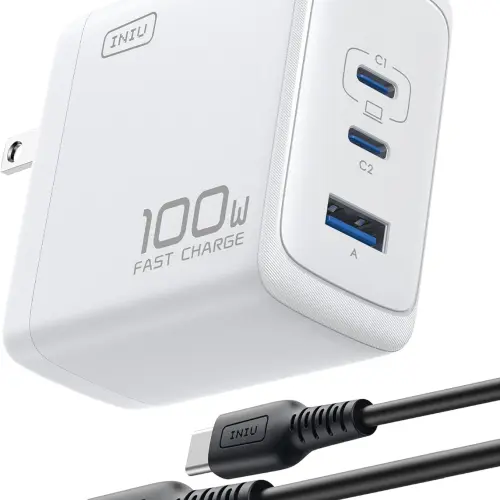 Cargador Rápido INIU 100W con 3 Puertos (2 USB-C + 1 USB-A) para iPhone, Samsung y Laptops MacBook, Carga Simultánea de Hasta 3 Dispositivos, Tecnología PD 3.0's photo #1