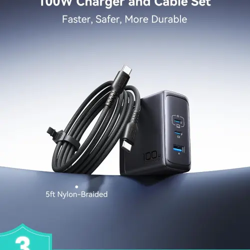 Cargador Rápido INIU 100W con 3 Puertos (2 USB-C + 1 USB-A) para iPhone, Samsung y Laptops MacBook, Carga Simultánea de Hasta 3 Dispositivos, Tecnología PD 3.0's photo #4