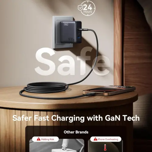 Cargador Rápido INIU 100W con 3 Puertos (2 USB-C + 1 USB-A) para iPhone, Samsung y Laptops MacBook, Carga Simultánea de Hasta 3 Dispositivos, Tecnología PD 3.0's photo #5