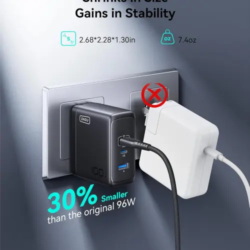 Cargador Rápido INIU 100W con 3 Puertos (2 USB-C + 1 USB-A) para iPhone, Samsung y Laptops MacBook, Carga Simultánea de Hasta 3 Dispositivos, Tecnología PD 3.0's photo #6