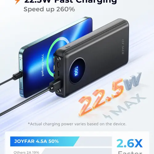 Power Bank JOYFAR 30000mAh 22.5W con Cables Integrados y Pantalla LED's photo #7