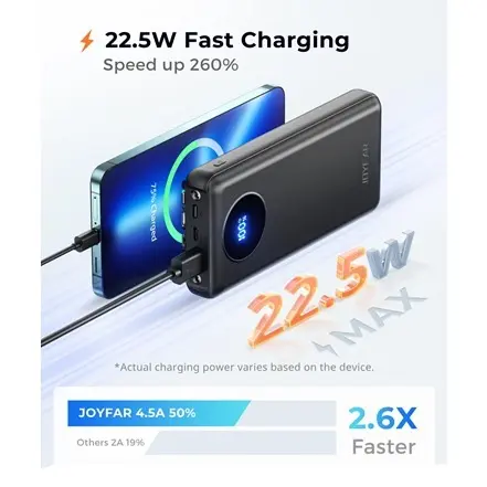 Power Bank JOYFAR 30000mAh 22.5W con Cables Integrados y Pantalla LED's photo #3
