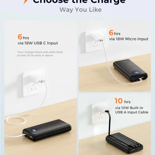 Power Bank JOYFAR 30000mAh 22.5W con Cables Integrados y Pantalla LED's photo #6