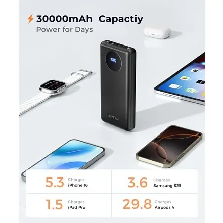 Power Bank JOYFAR 30000mAh 22.5W con Cables Integrados y Pantalla LED's photo #1