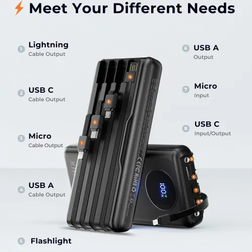 Power Bank JOYFAR 30000mAh 22.5W con Cables Integrados y Pantalla LED's photo #5