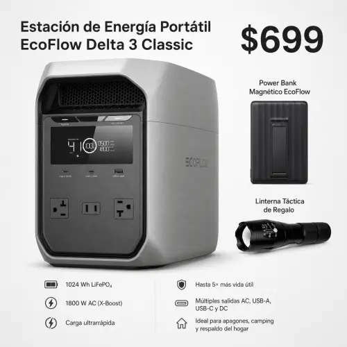 Estación de Energía Portátil EcoFlow DELTA 3 Classic 1024Wh 1800W con Power Bank Magnético y Linterna Táctica's photo #1