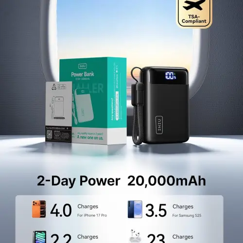 INIU Power Bank 20000mAh Mini Size 22.5W USB-C con Cable Desmontable, Pantalla LED y Linterna's photo #3