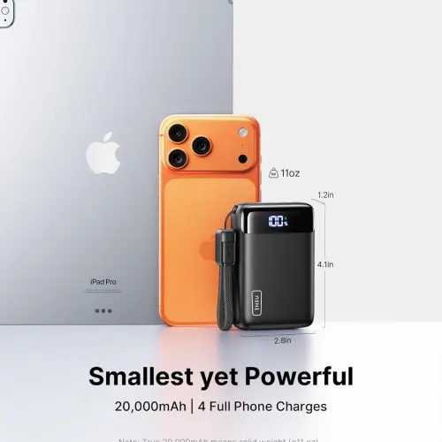 INIU Power Bank 20000mAh Mini Size 22.5W USB-C con Cable Desmontable, Pantalla LED y Linterna's photo #1