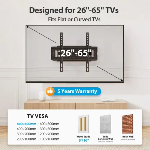Soporte de Pared MountFTV Full Motion para TV de 26 a 65 Pulgadas, 110 lb y VESA 400x400's photo #5