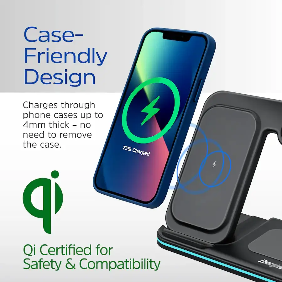 Cargador Inalámbrico Energizer 3 en 1 Qi 15W RGB para iPhone, AirPods, Apple Watch y Android's photo #4