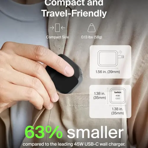 Cargador Belkin 45W USB-C con Cable USB-C, PD 3.1, PPS y Pines Plegables's photo #3