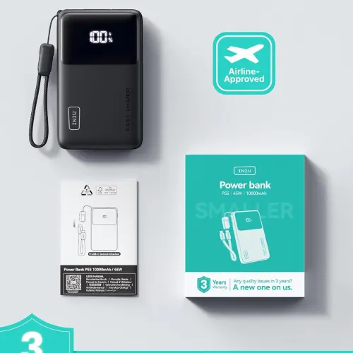 Power Bank INIU 10000mAh 45W USB-C con Cable Desmontable, Soporte y Linterna's photo #6