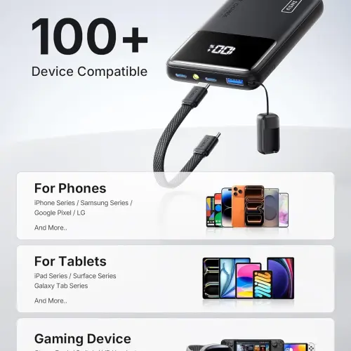Power Bank INIU 10000mAh 45W USB-C con Cable Desmontable, Soporte y Linterna's photo #5