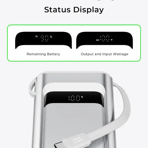 Power Bank TALIX 10000mAh 100W USB-C con Cable Integrado, Pantalla Digital y 3 Puertos — imagen 4