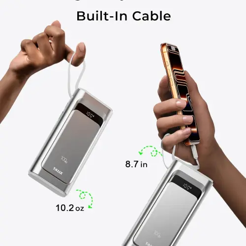 Power Bank TALIX 10000mAh 100W USB-C con Cable Integrado, Pantalla Digital y 3 Puertos — imagen 5