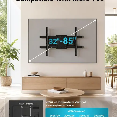 Soporte de Pared BONTEC Full Motion para TV 37–85″, 132 lb, Doble Brazo Articulado y VESA 600×400 mm — imagen 2