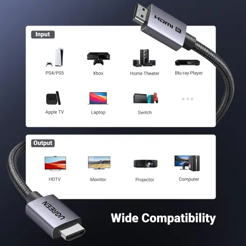 Cable UGREEN HDMI 2.1 8K 60Hz / 4K 240Hz 48Gbps de 2 Metros con eARC, HDR y Dolby Atmos — imagen 7