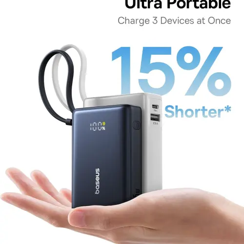 Baseus PicoGo Power Bank 10000mAh 45W con Cable USB-C Integrado, 3 Salidas y Pantalla Digital — imagen 6
