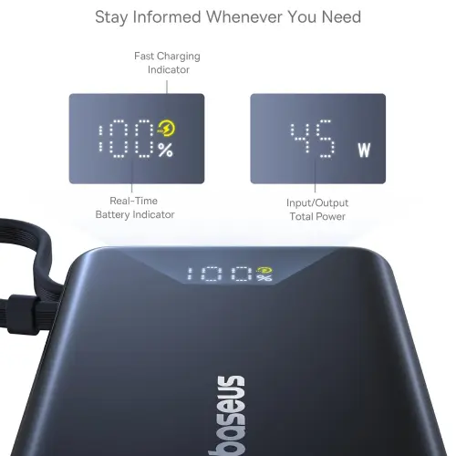Baseus PicoGo Power Bank 10000mAh 45W con Cable USB-C Integrado, 3 Salidas y Pantalla Digital — imagen 7