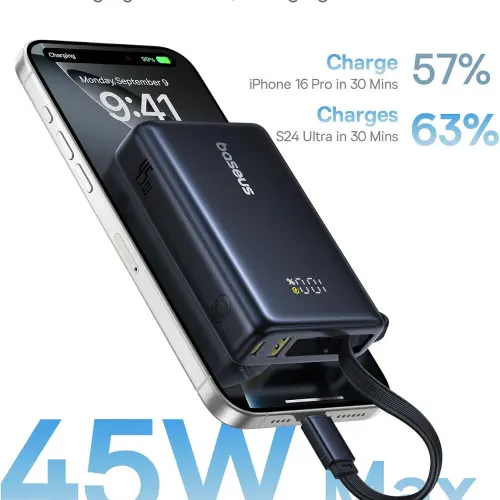 Baseus PicoGo Power Bank 10000mAh 45W con Cable USB-C Integrado, 3 Salidas y Pantalla Digital — imagen 3