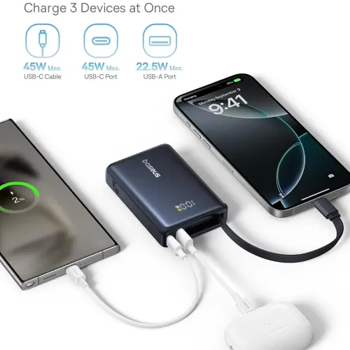 Baseus PicoGo Power Bank 10000mAh 45W con Cable USB-C Integrado, 3 Salidas y Pantalla Digital — imagen 4