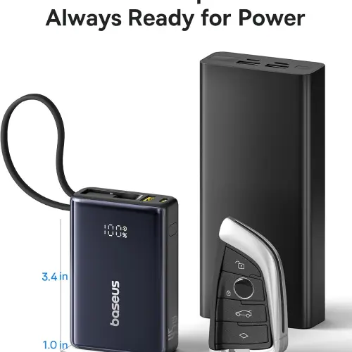 Baseus PicoGo Power Bank 10000mAh 45W con Cable USB-C Integrado, 3 Salidas y Pantalla Digital — imagen 2