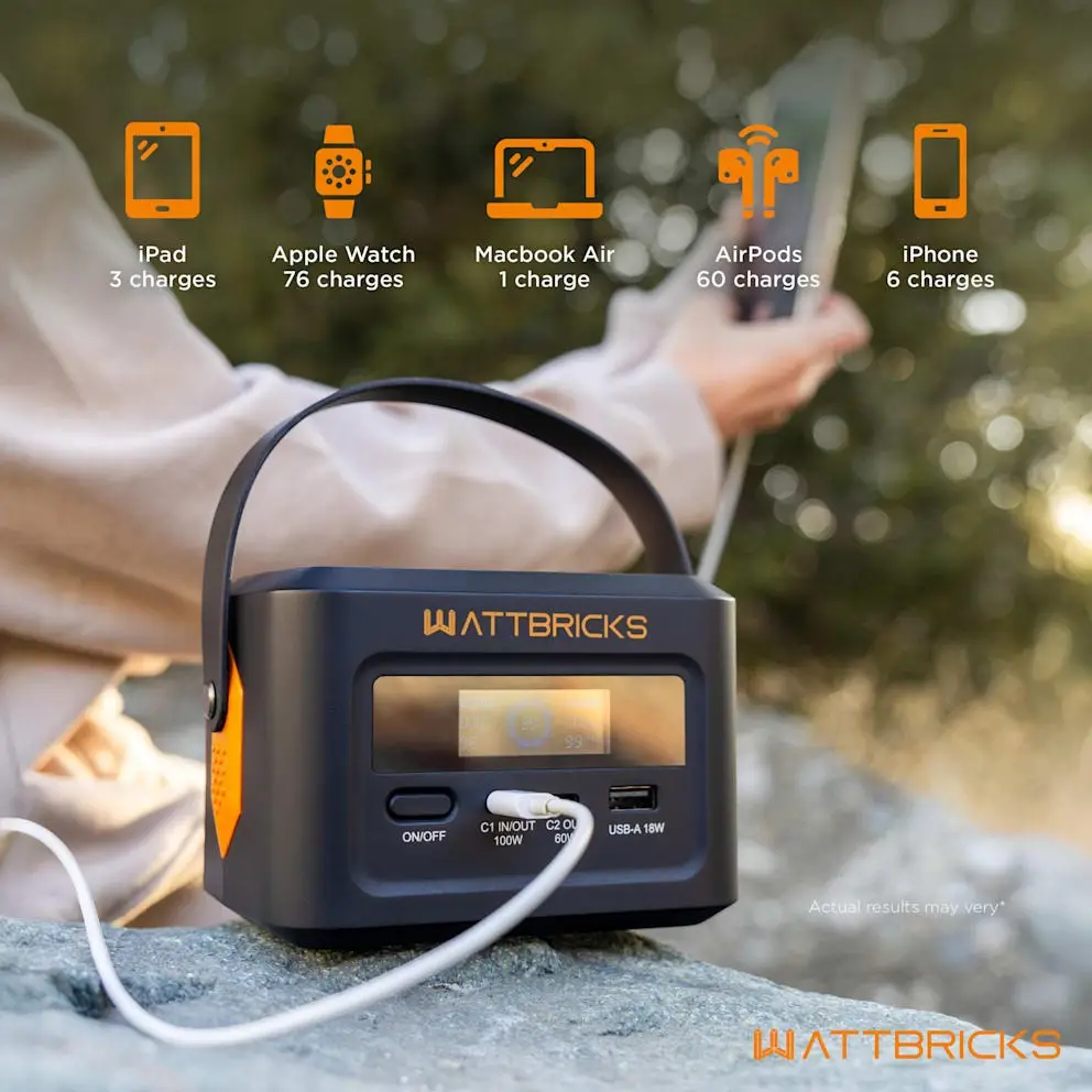 Estación de Energía Portátil WattBricks H100B Estación de Energía Portátil 99.2Wh 100W con Panel Solar Plegable y Carga USB-C — imagen 3