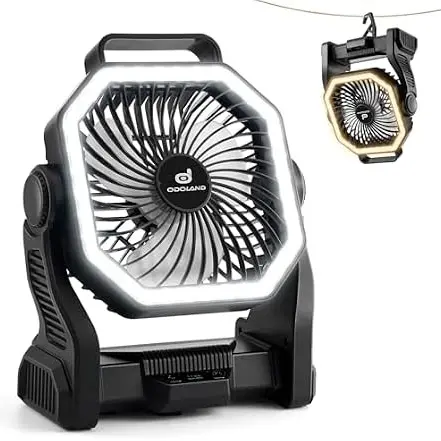 Ventilador Recargable Odoland 20000mAh con Linterna LED y 4 Velocidades — imagen 1