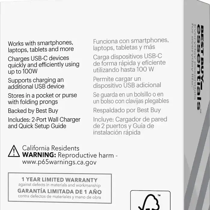 Cargador Best Buy Essentials 100W USB-C + USB-A de 2 Puertos Plegable — imagen 7
