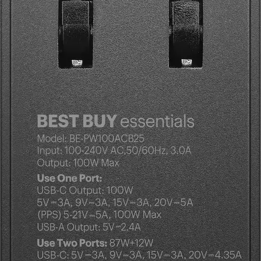 Cargador Best Buy Essentials 100W USB-C + USB-A de 2 Puertos Plegable — imagen 8