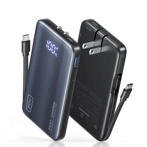 Power Bank INIU 10000mAh 45W GaN 3 en 1 con enchufe y cable USB-C integrado — imagen 1