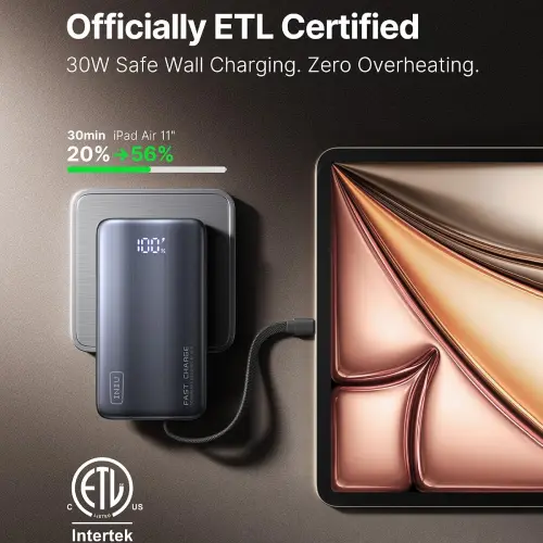 Power Bank INIU 10000mAh 45W GaN 3 en 1 con enchufe y cable USB-C integrado — imagen 4