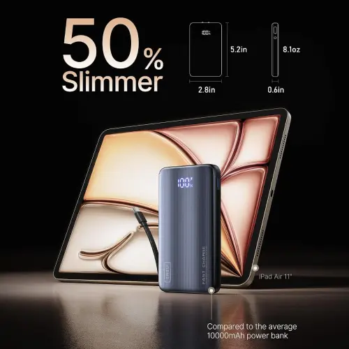 Power Bank INIU 10000mAh 45W GaN 3 en 1 con enchufe y cable USB-C integrado — imagen 2
