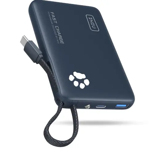 Power Bank INIU 10000mAh 45W con cable USB-C integrado y linterna LED — imagen 1