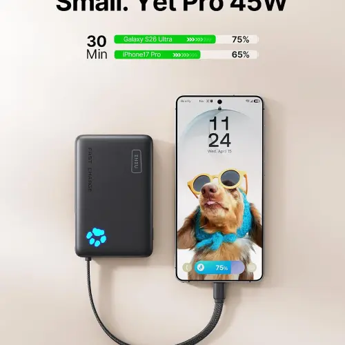 Power Bank INIU 10000mAh 45W con cable USB-C integrado y linterna LED — imagen 2