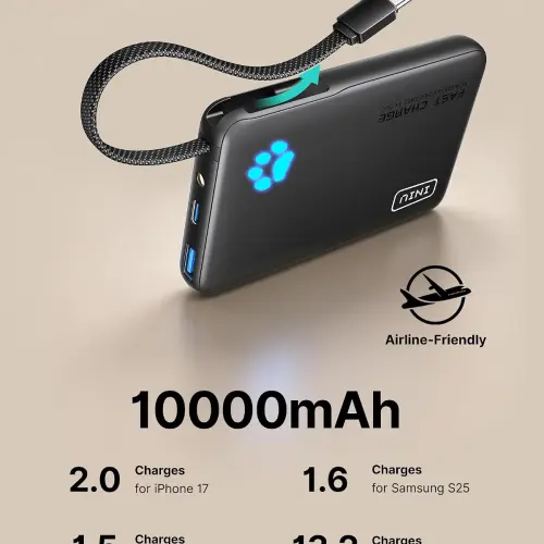 Power Bank INIU 10000mAh 45W con cable USB-C integrado y linterna LED — imagen 7