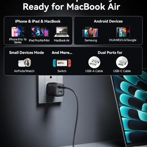 Cargador Carga Rápida INIU 30W PD QC 3.0 con Cable USB-C 1.5m's photo #3