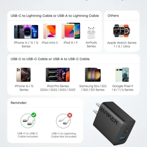 Cargador Anker 20W USB-C Doble con Cables para iPhone's photo #6