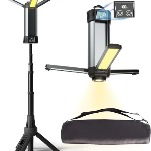 Luz de Trabajo Recargable con Trípode, 3 Cabezas LED y Bolsa's photo #1