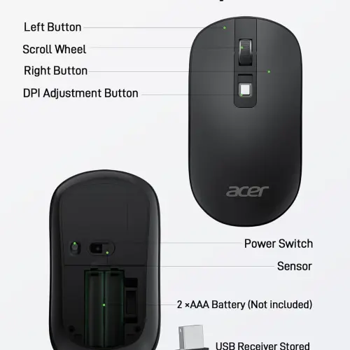 Mouse Inalámbrico Acer Slim USB 2.4G Portátil DPI Ajustable — imagen 4