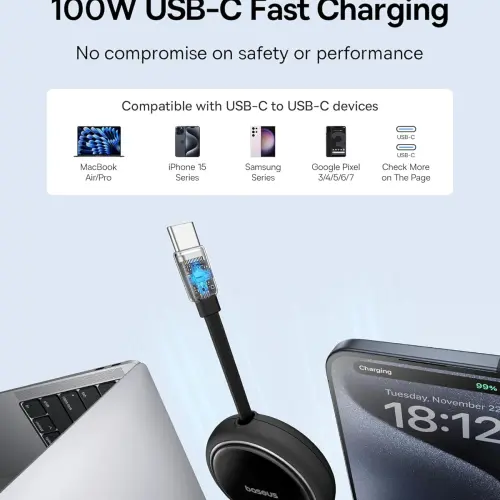 Cable Retráctil Baseus USB-C a USB-C 100W Carga Rápida's photo #1