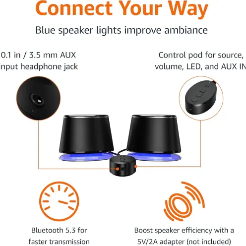 Bocinas Amazon Basics Bluetooth y USB con Iluminación Azul's photo #4