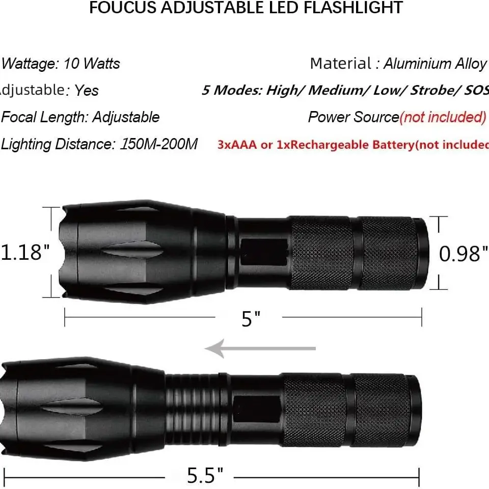 Linterna LED Táctica de Alta Potencia (1 Unidad) — imagen 8