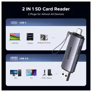 Lector de Tarjetas UGREEN USB-C / USB 3.0 2 en 1 SD y microSD miniatura 8