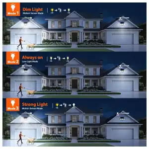 Luces Solares LED Exteriores 3500LM con Sensor de Movimiento PIR, 3 Cabezales Ajustables, Impermeables IP para Patio, Jardín, Garaje y Seguridad del Hogar (Pack de 2) miniatura 6