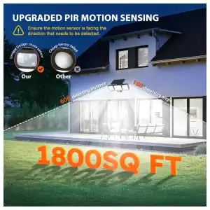 Luces Solares LED Exteriores 3500LM con Sensor de Movimiento PIR, 3 Cabezales Ajustables, Impermeables IP para Patio, Jardín, Garaje y Seguridad del Hogar (Pack de 2) miniatura 4