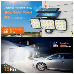 Luces Solares LED Exteriores 3500LM con Sensor de Movimiento PIR, 3 Cabezales Ajustables, Impermeables IP para Patio, Jardín, Garaje y Seguridad del Hogar (Pack de 2) miniatura 3