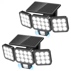 Luces Solares LED Exteriores 3500LM con Sensor de Movimiento PIR, 3 Cabezales Ajustables, Impermeables IP para Patio, Jardín, Garaje y Seguridad del Hogar (Pack de 2) miniatura 1