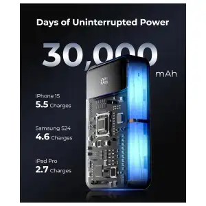 Power Bank JOYFAR 30000mAh con Cables Integrados y Carga Rápida 22.5W, Batería Portátil de Alta Capacidad con Salidas Múltiples para Cargar Hasta 4 Dispositivos Simultáneamente, Pantalla LED miniatura 3